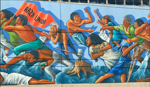 “Rebirth of Our Nationality” (1973) by Leo Tanguma, photo taken by Mayra Valle.